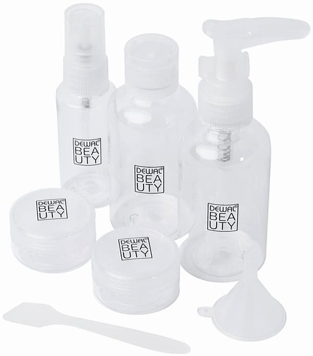 Dewal Дорожный набор баночек (Бутылка 80мл - 2 шт.+ бутылка 30мл +баночка 10гр - 2 шт.+ воронка + лопатка)