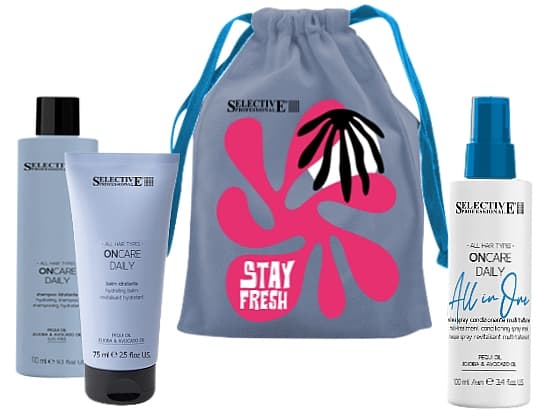 ONCARE DAILY НАБОР в мешочке (Увлажняющий шампунь 100мл + увлажняющий кондиционер 75мл + маска-спрей "All in one" 100мл) 
