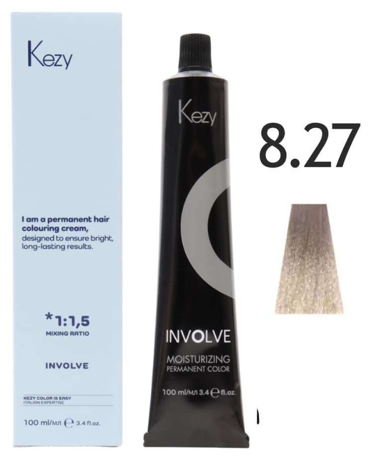 Involve KEZY Крем-краска 8.27 Светлый блондин бежево-фиолетовый «Серебро», 100 мл.