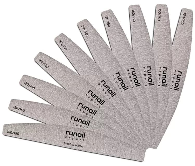 RuNail Пилка для искусственных ногтей (серая, полукруглая, 150/150) Expert 10шт/уп.