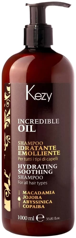 KEZY INCREDIBLE OIL Шампунь увлажняющий и разглаживающий для всех типов волос 1000 мл