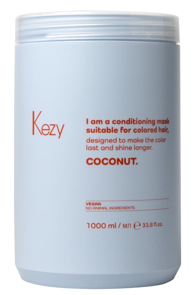 Kezy I am COCONUT Кондиционирующая маска с экстрактом кокоса для окрашенных волос, 1000 мл.