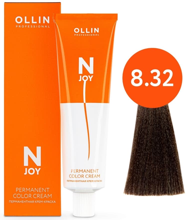 OLLIN "N-JOY"  8/32 – светло-русый золотисто-фиолетовый, перманентная крем-краска для волос 100мл