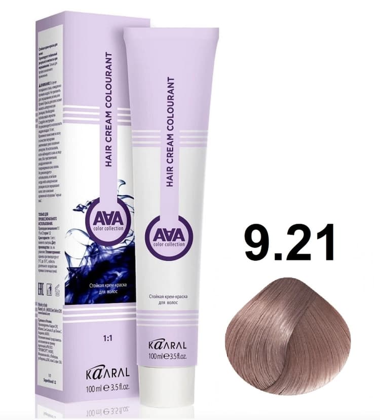 KAARAL AAA Hair crem colorant 9.21 очень светлый блондин фиолетово-пепельный 100мл 