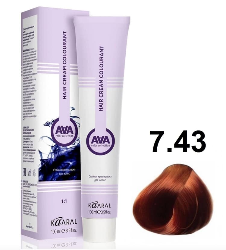 KAARAL AAA Hair crem colorant 7.43 медно-золотистый блондин 100мл