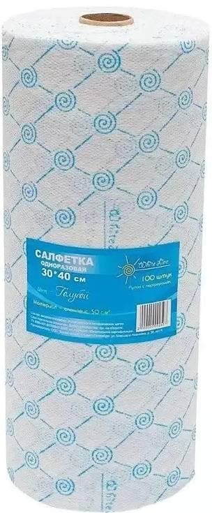 Салфетки спанлейс Голубой 40-50г/м2 30*40 - 100шт.в рулоне