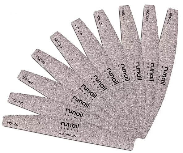 RuNail Пилка для искусственных ногтей (серая, полукруглая, 100/100) Expert 10шт/уп.