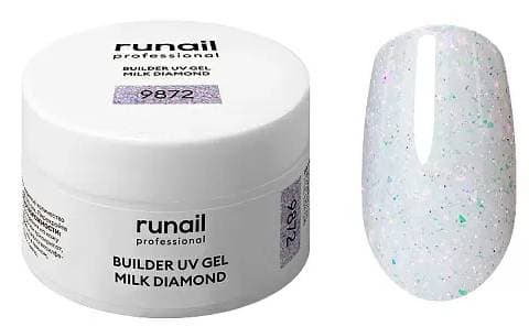RuNail Моделирующий УФ-гель светоотражающий BUILDER UV GEL MILK DIAMOND, 15г №9872