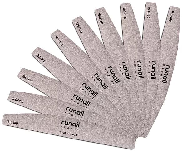 RuNail Пилка для искусственных ногтей (серая, полукруглая, 180/180) Expert 10шт/уп.