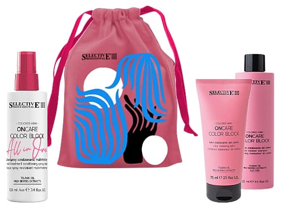 ONCARE COLOR  BLOCK НАБОР в мешочке (Шампунь 100мл + кондиционер 75мл + маска-спрей "All in one" 100мл) 