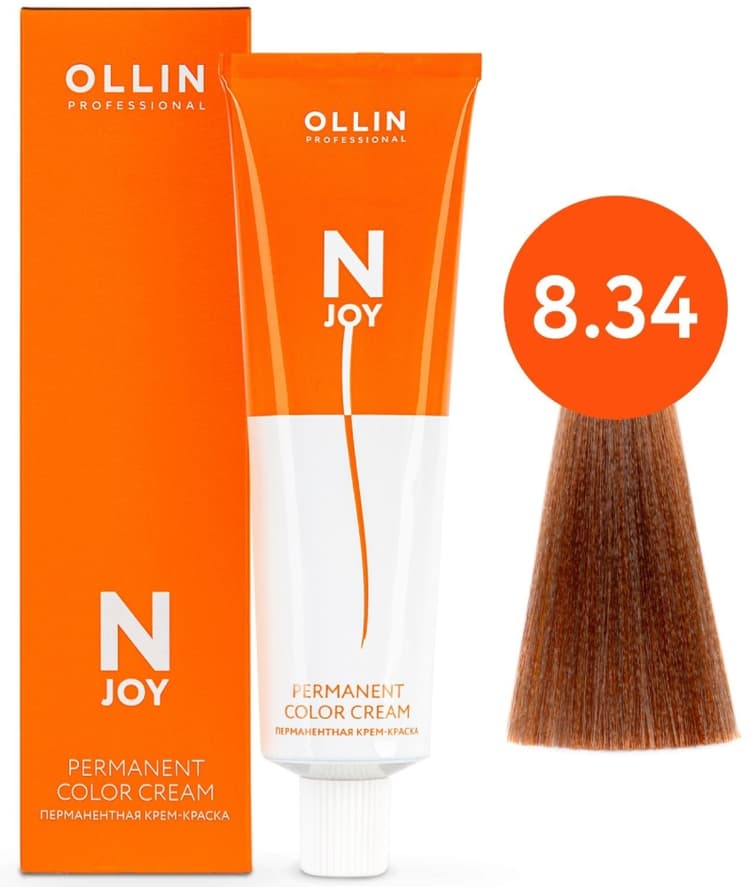 OLLIN "N-JOY"  8/34 – светло-русый золотисто-медный, перманентная крем-краска для волос 100мл