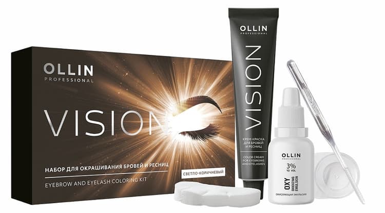 OLLIN VISION SET светло-коричневый Крем-краска для бровей и ресниц 20мл (в наборе) 