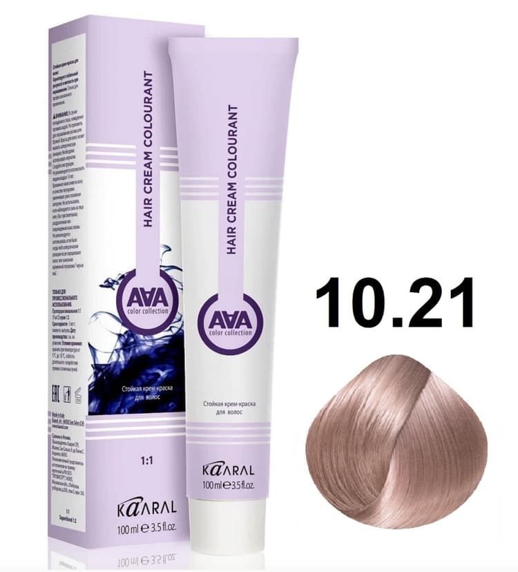 KAARAL AAA Hair crem colorant 10.21 очень очень светлый блондин фиолетово-пепельный 100мл 