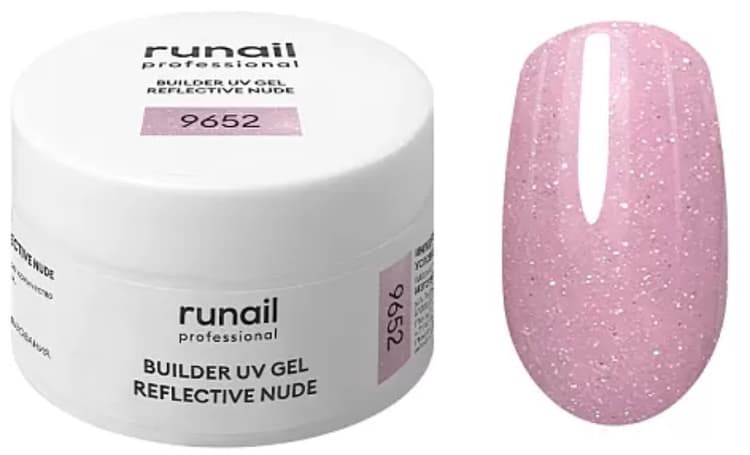 RuNail Моделирующий УФ-гель светоотражающий BUILDER UV GEL REFLECTIVE NUDE, 15г №9652