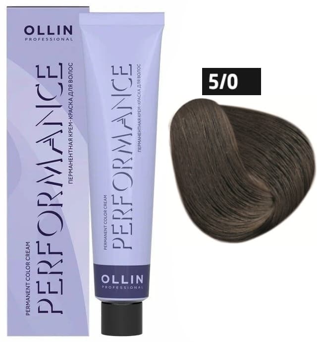 OLLIN PERFORMANCE  5/0 светлый шатен 60мл Перманентная крем-краска для волос