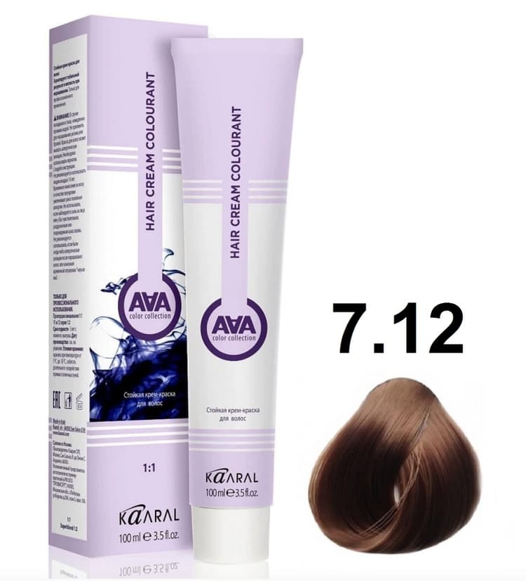 KAARAL AAA Hair crem colorant 7.12 пепельно-перламутровый блондин 100мл