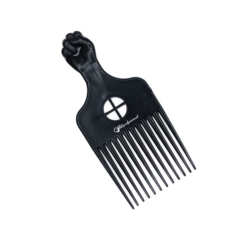 Gera Professional Афропик для барбера с пластиковыми зубцами, цвет черный
