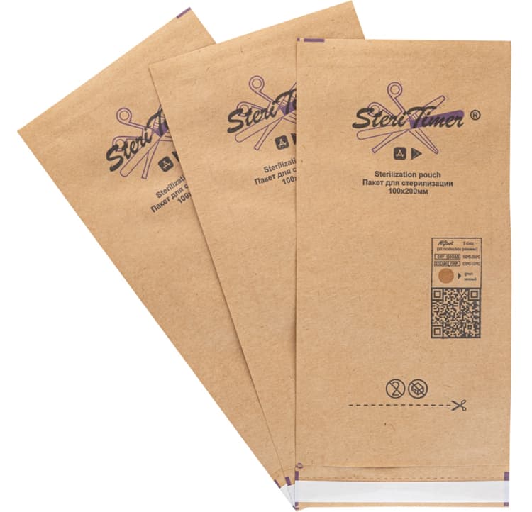 Крафт- пакеты STERITIMER- КРАФТ бумажные для стерилизации 100*200 (100шт) самоклеящиеся