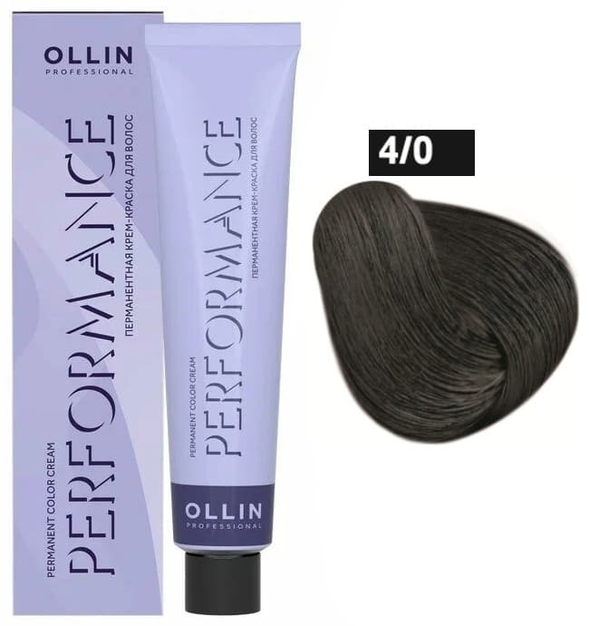 OLLIN PERFORMANCE  4/0 шатен 60мл Перманентная крем-краска для волос