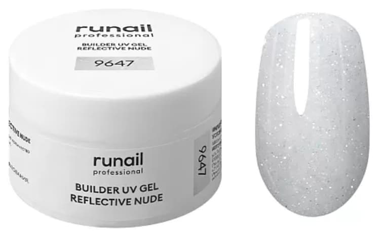 RuNail Моделирующий УФ-гель светоотражающий BUILDER UV GEL REFLECTIVE NUDE, 15г №9647