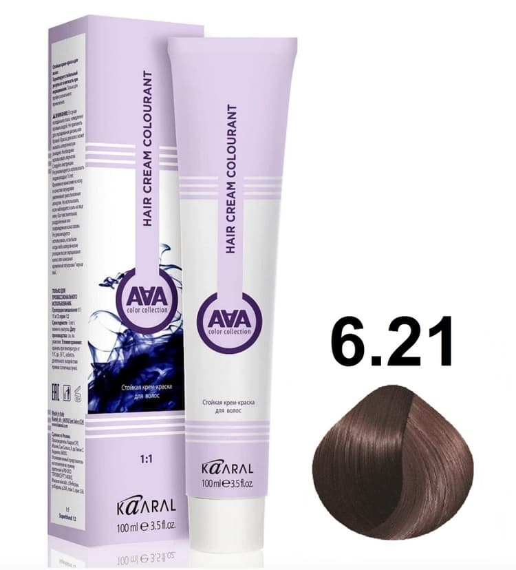 KAARAL AAA Hair crem colorant 6.21 тёмный блондин фиолетово-пепельный 100мл 