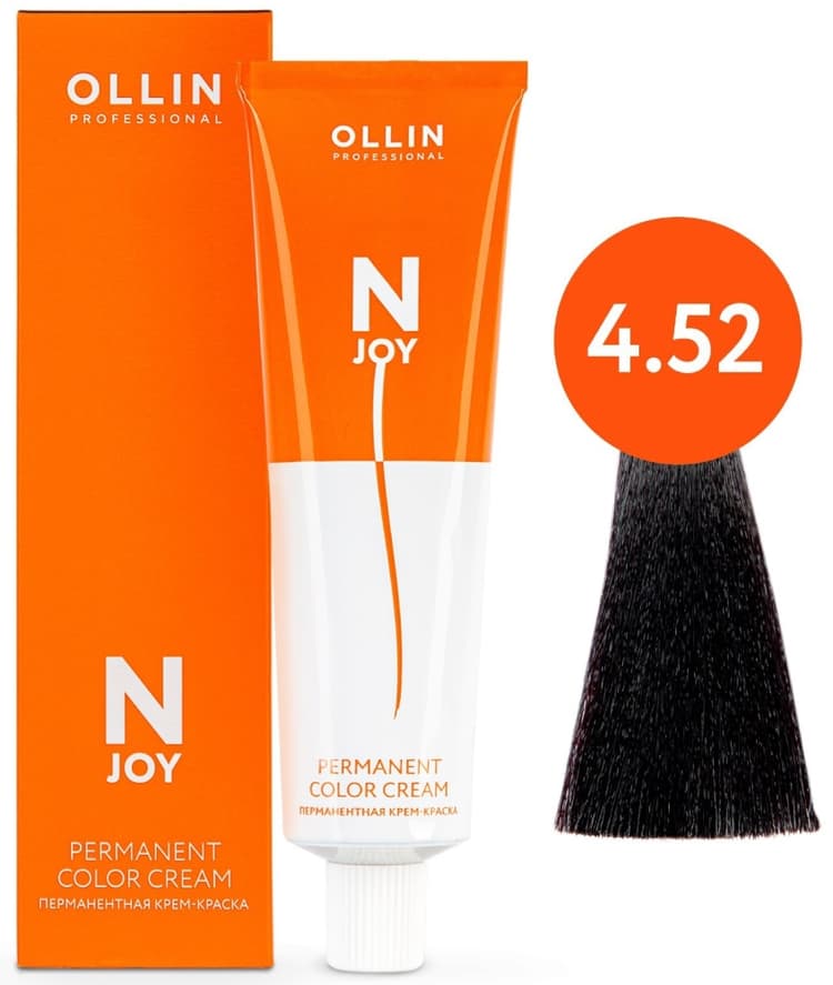 OLLIN "N-JOY"  4/52 – шатен махагоново–фиолетовый, перманентная крем-краска для волос 100мл