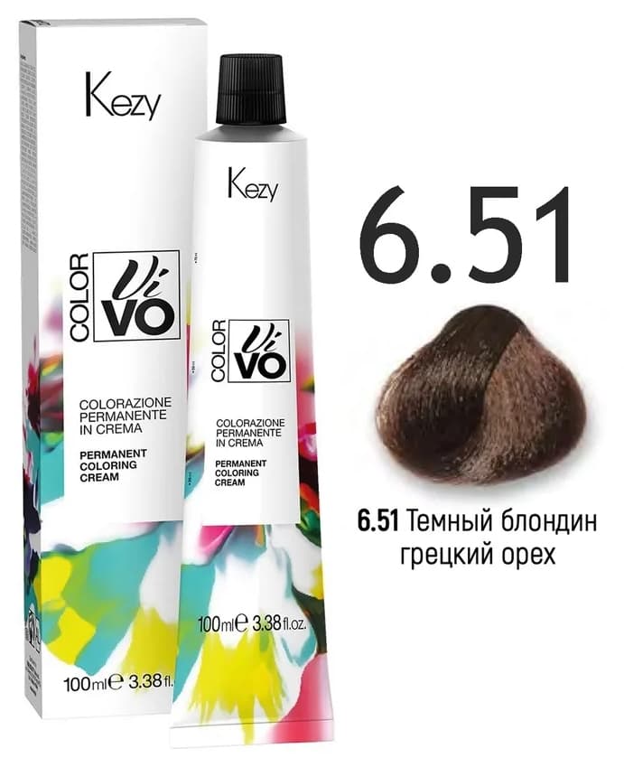 KEZY Color Vivo Крем-краска 6.51 Темный блондин грецкий орех, 100 мл. 
