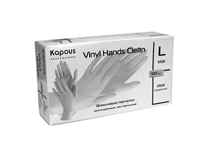 Kapous Перчатки виниловые неопудренные "Vinyl Hands Clean", прозрачные L, 50 пар/уп.