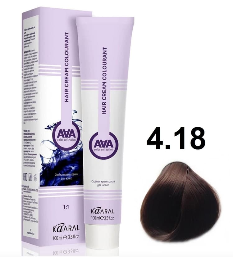 KAARAL AAA Hair crem colorant 4.18 средний каштан пепельно-коричневый 100мл