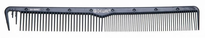 Dewal Расческа NANO рабочая комбинированная с разделительным зубцом, антистатик, черная 22 см