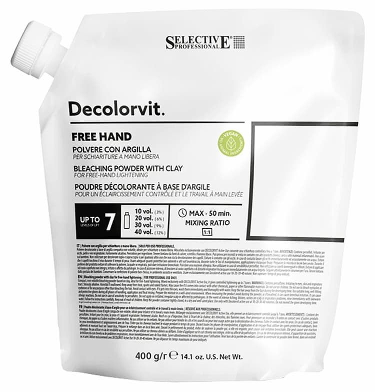 SELECTIVE DECOLORVIT FREE HAND Обесцвечивающий порошок с глиной 400гр. для осветления в технике "свободной руки" 