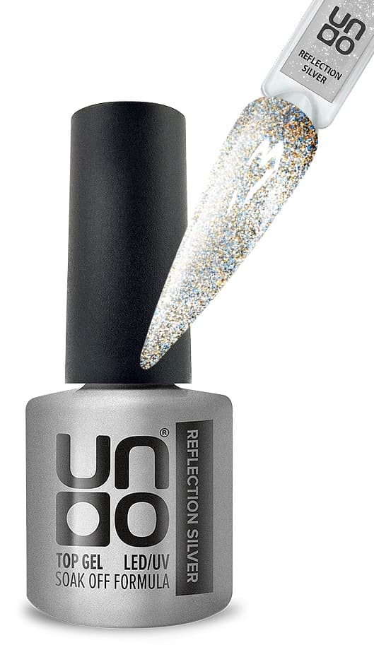 Верхнее покрытие для гель-лака "Uno" Reflection Top,светоотражающий без липкого слоя,серебро,8 г
