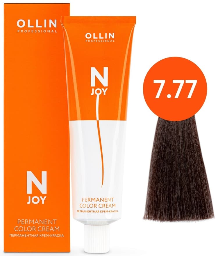 OLLIN "N-JOY"  7/77 – русый интенсивно-коричневый, перманентная крем-краска для волос 100мл