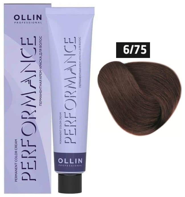 OLLIN PERFORMANCE  6/75 темно-русый коричнево-махагоновый 60мл Перманентная крем-краска для волос