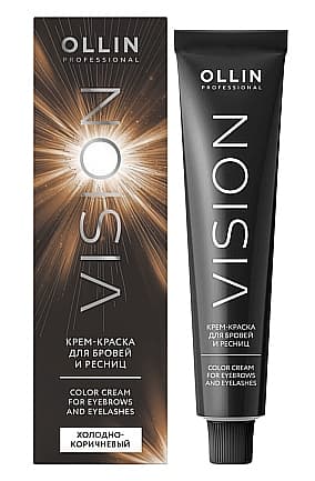 OLLIN VISION Холодно-коричневый Крем-краска для бровей и ресниц 20мл+салфетки 15пар/уп 