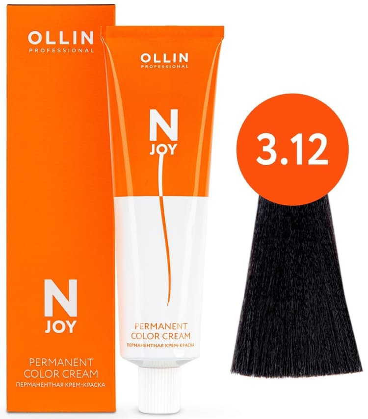 OLLIN "N-JOY"  3/12 – темный шатен пепельно-фиолетовый, перманентная крем-краска для волос 100мл
