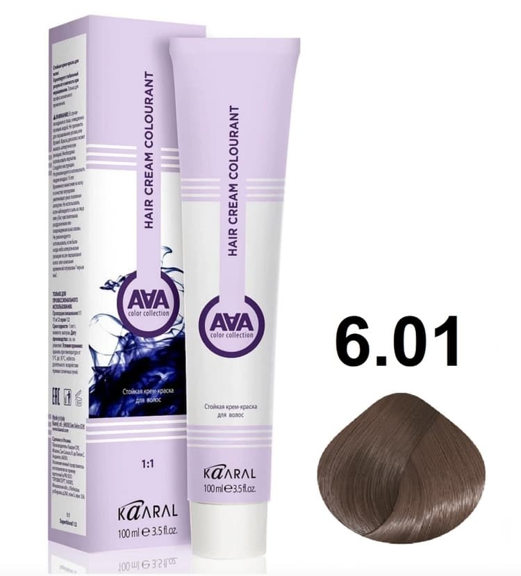 KAARAL AAA Hair crem colorant 6.01 тёмный блондин натуральный пепельный 100мл 