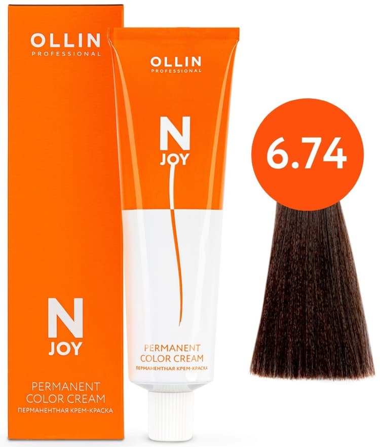 OLLIN "N-JOY"  6/74 – темно–русый коричнево-медный, перманентная крем-краска для волос 100мл