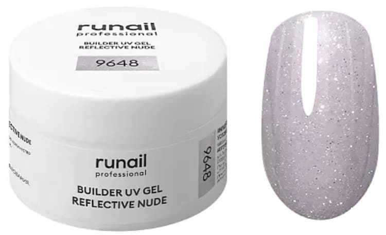 RuNail Моделирующий УФ-гель светоотражающий BUILDER UV GEL REFLECTIVE NUDE, 15г №9648