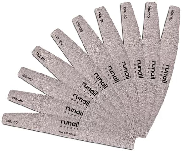 RuNail Пилка для искусственных ногтей (серая, полукруглая, 100/180) Expert 10шт/уп.