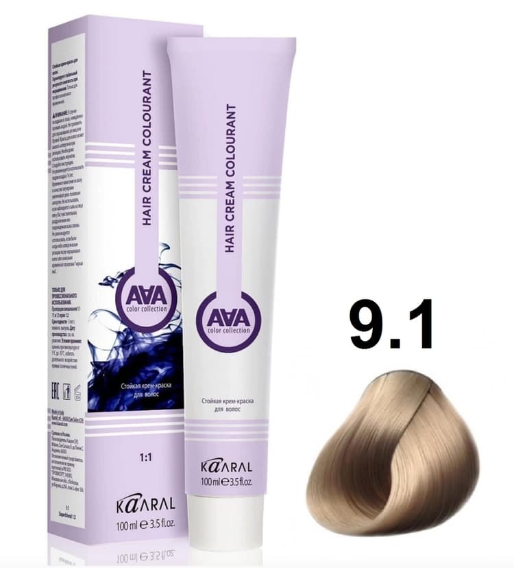 KAARAL AAA Hair crem colorant 9.1 очень светлый пепельный  блондин 100мл