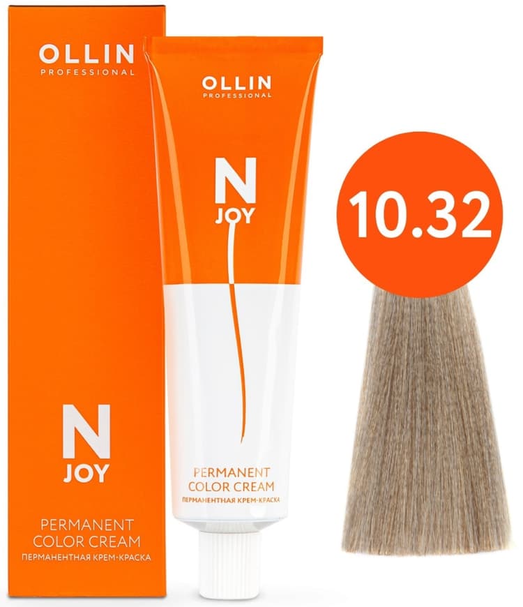 OLLIN "N-JOY" 10/32 – светлый блондин золотисто-фиолетовый, перманентная крем-краска для волос 100мл