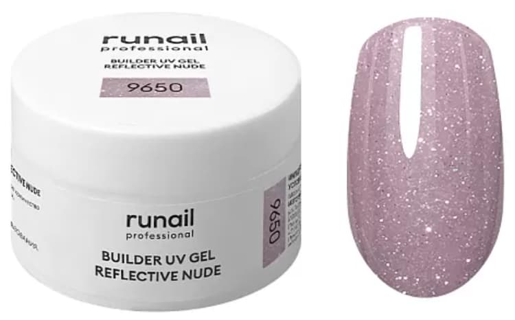 RuNail Моделирующий УФ-гель светоотражающий BUILDER UV GEL REFLECTIVE NUDE, 15г №9650