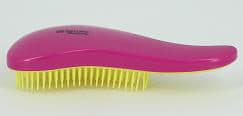 Dewal Щетка массажная для легкого расчесывания волос, мини с ручкой, розово-желтая