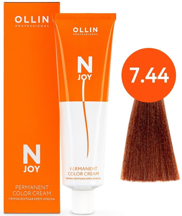 OLLIN "N-JOY"  7/44 – русый интенсивно-медный, перманентная крем-краска для волос 100мл