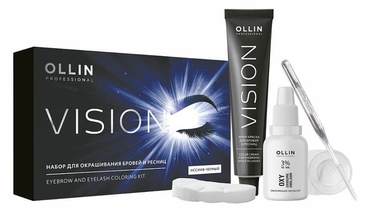 OLLIN VISION SET иссиня-черный Крем-краска для бровей и ресниц 20мл (в наборе)