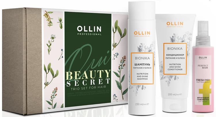 OLLIN BioNika Набор "ПИТАНИЕ И БЛЕСК" (Шампунь 250мл,Кондиционер 200мл,Фруктовая сыворотка PERFECT 120мл)