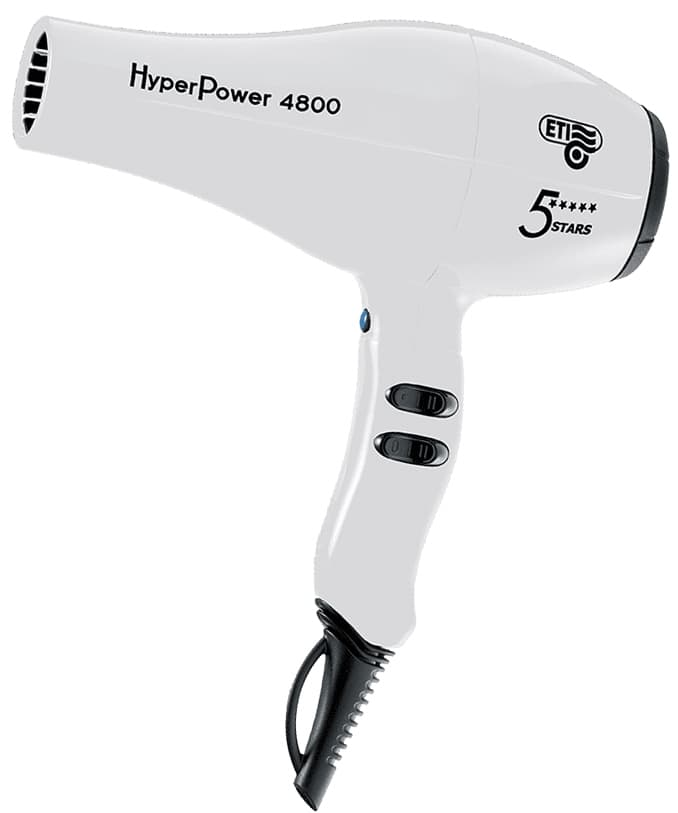 ETI Фен Hyper Power 4800 цвет белый, 2600 Вт, 2 насадки, вес 555 гр.