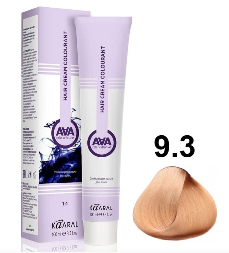 KAARAL AAA Hair crem colorant 9.3 очень светлый золотистый блондин 100мл