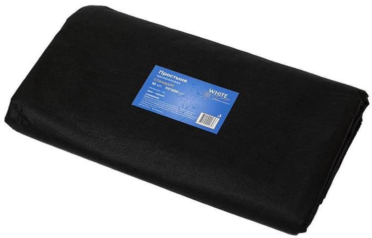 Простыня однор. спанбонд 15г/м2 стандарт, 70*200см, 10 шт/уп, черный 